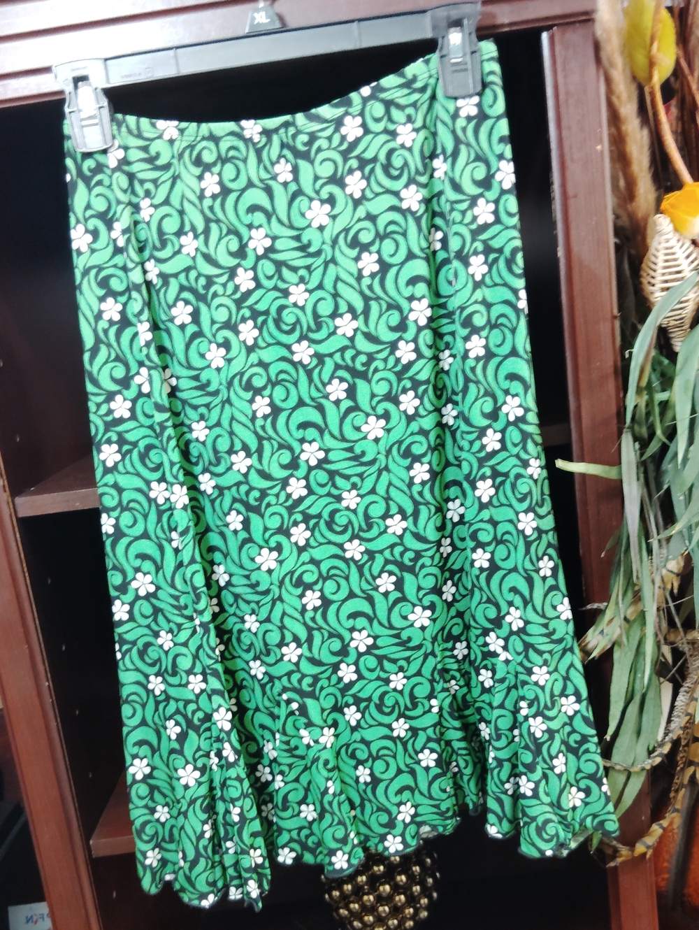 Women's Green Floral Circle Skirt